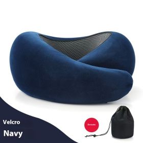 Soft Memory Foam Travel Neck Pillow U Shape Adjustable Support Comfortably Sleeping On Plane Car Office Noon Break (Option: Navy Blue Velcro Style)