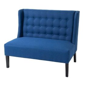 Scandinavian 2 Seater Button Tufted Loveseat Wooden Legs (Color: Blue)