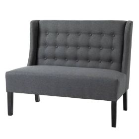 Scandinavian 2 Seater Button Tufted Loveseat Wooden Legs (Color: gray)