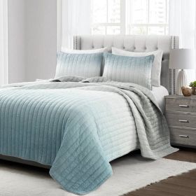 Aqua Blue and Grey Lightweight Polyester Fabric 3 Piece Quilt Set (size: full/queen)