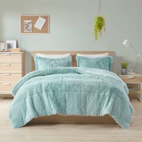 Soft Sherpa Faux Fur Comforter Set with Pillow Shams (Color: light teal blue, size: full/queen)