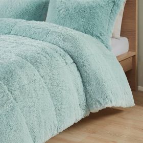 Soft Sherpa Faux Fur Comforter Set with Pillow Shams (Color: light teal blue, size: twin/twin xl)