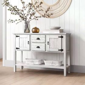 Solid Wood Farmhouse Sofa Table Cabinet with Storage Drawers (Color: rustic white)