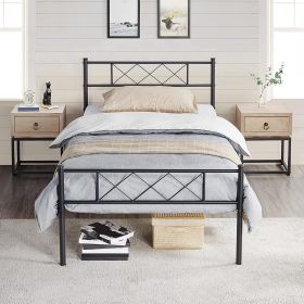 Traditional Powder Coated Slatted Metal Platform Bed (size: Twin)