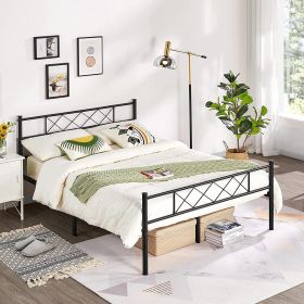 Traditional Powder Coated Slatted Metal Platform Bed (size: Queen)