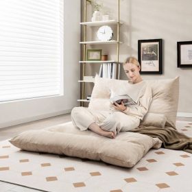 Modern Adjustable Floor Lounger Chair Sofa Bed with 2 Pillows (Color: Beige)