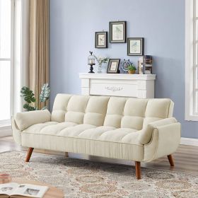 Mid-Century Modern Sofa Bed Linen Polyester Tufted Upholstery (Color: Beige)