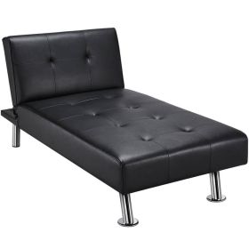 Modern Faux Leather Chaise Lounge Recliner Sleeper Sofa (Color: Black)