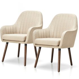 Retro Linen Upholstered Accent Chair with Stylish Wood Legs (Color: off-white)
