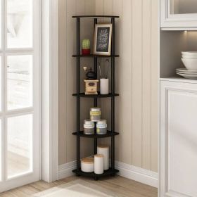 5-Shelf Modern Corner Bookcase Wood Finish (Color: espresso black)