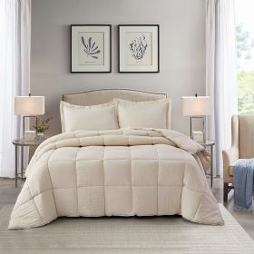 3-Piece Microfiber Reversible Comforter Set (Color: Beige, size: Queen)