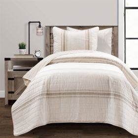 Stripe Reversible Cotton Quilt Set (Color: beige off-white cream, size: twin/twin/xl)