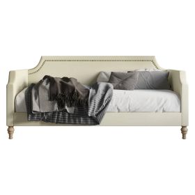 Polyester Fabric Upholstered Daybed with Nailhead Trim (Color: Beige, size: Twin)