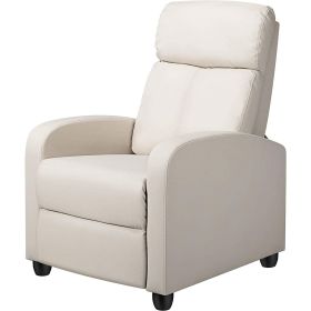 High-Density Faux Leather Push Back Recliner Chair (Color: off-white)