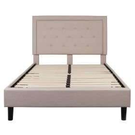 Upholstered Platform Bed Frame with Button Tufted Headboard (Color: Beige, size: Full)