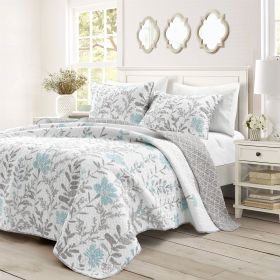 Floral Lightweight Thin Polyester Fabric Quilt Set (Color: blue grey, size: King)