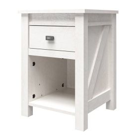 Farmhouse 1-Drawer Bedroom Nightstand with Open Shelf (Color: rustic off-white)