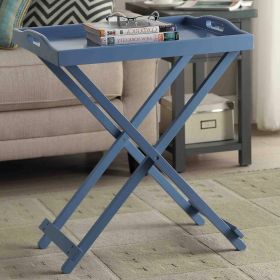 Folding TV Tray Bedside Table Wood Finish (Color: Blue)
