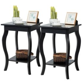 Stylish Nightstand End Table Wood Finish - Set of 2 (Color: Black)
