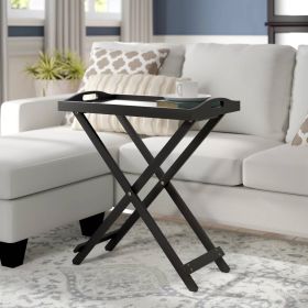 Folding TV Tray Bedside Table Wood Finish (Color: Black)