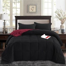 King/Cal King Traditional Microfiber Reversible 3 Piece Comforter (Color: black maroon, size: full/queen)