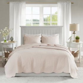 3-Piece Reversible Scalloped Edges Microfiber Quilt Set (Color: Blush, size: full/queen)