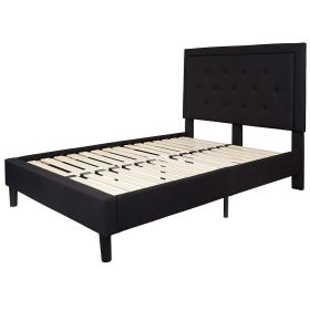Upholstered Platform Bed Frame with Button Tufted Headboard (Color: Black, size: Full)