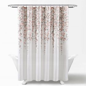 72-inch Off-White Beige Peach Pink Grey Floral Vines Flowers Shower Curtain (Color: off-white beige peach pink grey)