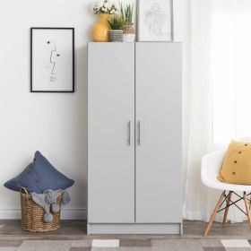 Bedroom Armoire Wardrobe Cabinet with Hanging Rail Wood Finish (Color: LIGHT GREY)