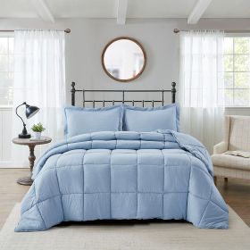 3-Piece Microfiber Reversible Comforter Set (Color: Blue, size: King)