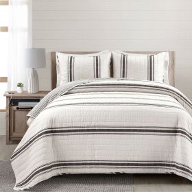 Reversible Cotton Quilt Set (Color: black and white stripe, size: King)
