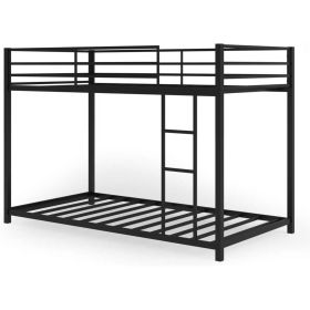 Twin over Twin Low Profile Modern Bunk Bed Frame Metal Finish (Color: Black)