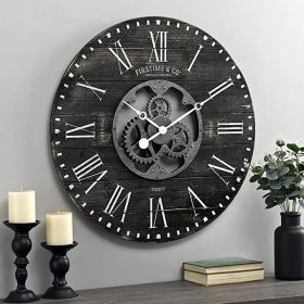 Industrial FarmHome Round Oversized Wall Clock (Color: Black)