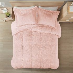 Soft Sherpa Faux Fur Comforter Set with Pillow Shams (Color: Pink, size: full/queen)