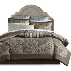 12-Piece Cotton Polyester Comforter Set Blue Paisley (size: Queen)