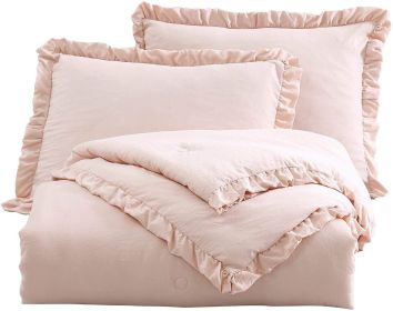 Oversized Blue Ruffled Edge Microfiber Comforter Set (Color: Pink, size: Queen)