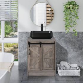 Modern Farmhouse Bathroom Vanity w/ Barn Wood Sliding Door / Ceramic Sink (Color: black sink)