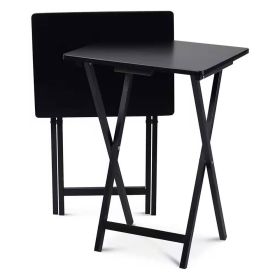 Folding TV Tray Table Set with Stand (Color: Black)