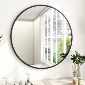 Circular Bathroom Wall Mirror (Color: Black, size: 30-inch)