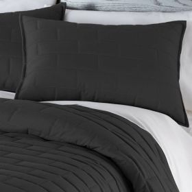 Black Modern Brick Stitch Microfiber Reversible Quilt Set (size: twin/twin xl)