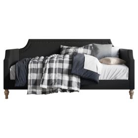 Polyester Fabric Upholstered Daybed with Nailhead Trim (Color: Black, size: Twin)