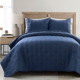 Lightweight Textured Cotton 3 Piece Quilt Set (Color: Blue, size: king/california king)