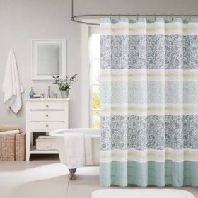 72 x 72-in Cotton Shower Curtain with Paisley Pattern (Color: teal blue grey cream white)