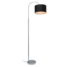 Mid-Century Modern Floor Lamp in Brushed Nickel Finish with Drum Shade (Color: black shade)