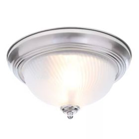 Round 11-inch Flush Mount Ceiling Light with Frosted Glass Shade (Color: brushed nickel)