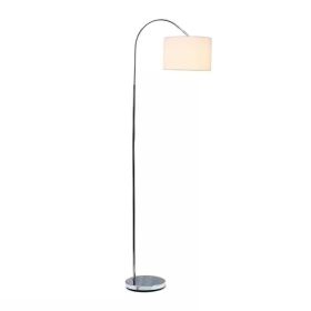 Mid-Century Modern Floor Lamp in Brushed Nickel Finish with Drum Shade (Color: white shade)