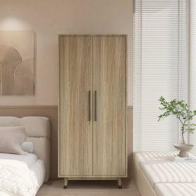 Mid-Century Modern 2-Door Bedroom Armoire Wardrobe Cabinet in Oak Wood Finish (Color: oak)