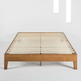 Mid-Century Modern Solid Wood Platform Bed Frame in Natural (size: Queen)