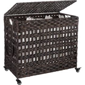 Bamboo Wood 26-Gal Laundry Hamper Basket w/ Removable Washable Cotton Bag (Color: brpwn)