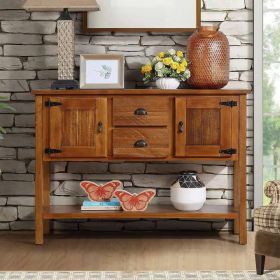 Solid Wood Farmhouse Sofa Table Cabinet with Storage Drawers (Color: Brown)